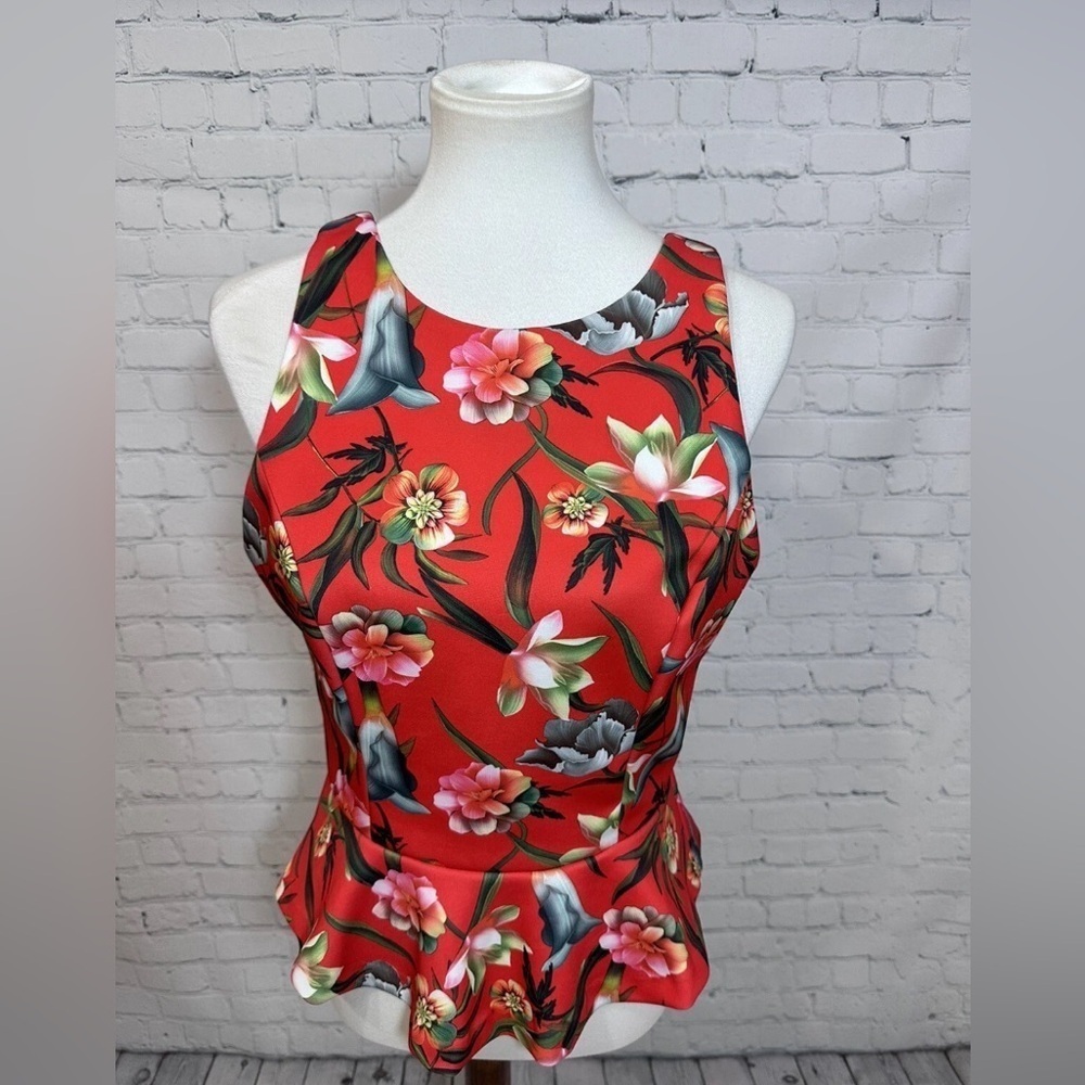 ALEXIA ADMOR Red Floral Sleeveless Peplum Blouse - SZ Small NWOT - Picture 8 of 8
